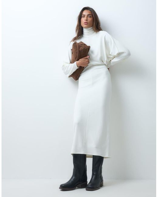 ASOS White Supersoft Drape Batwing Midi Dress