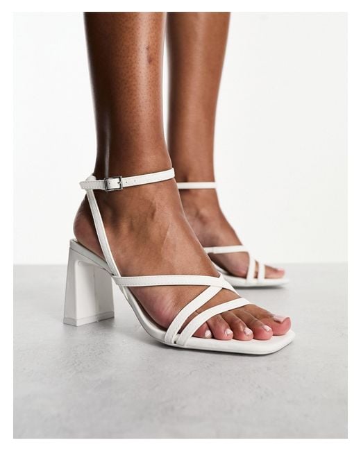 Bershka White Strap Detail Flared Heel Sandals