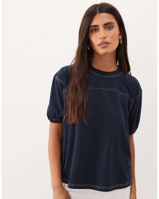 GOOD AMERICAN Blue Short Sleeve T-shirt With Contrast Stitching