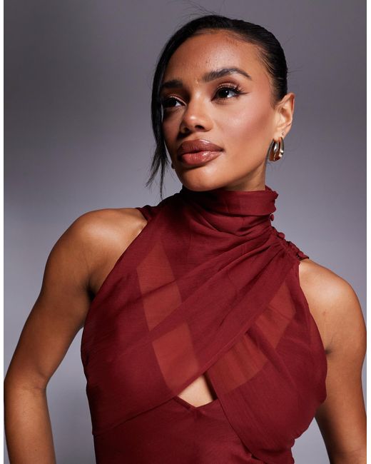 Robe longue en biais à col montant croisé - terracotta ASOS en coloris Red