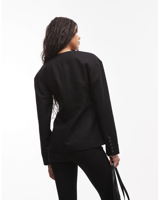 TOPSHOP Black – kragenloser leinen-blazer