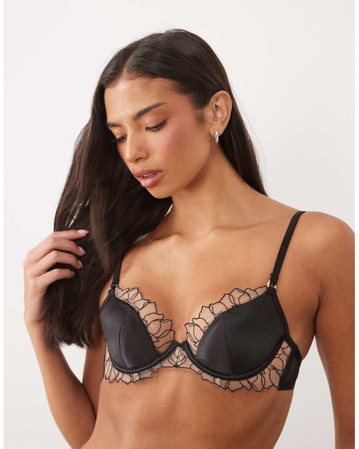 Bluebella Brown Fern Satin Moulded Plunge Bra With Mesh Trim