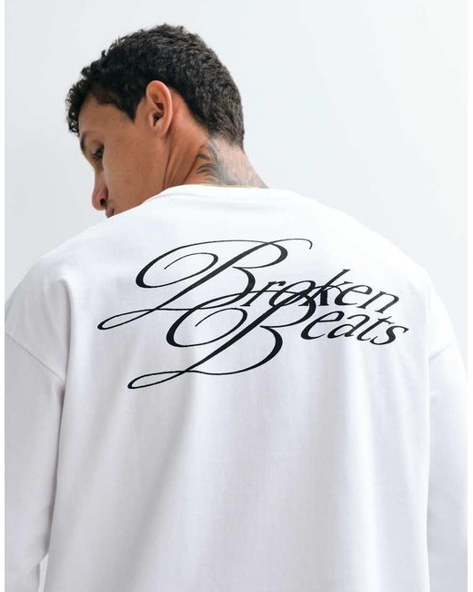 Weekday White Oversized Long Sleeve T-Shirt With Broken Beats Graphic Print for men