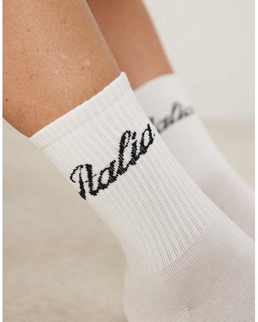 Calzini Bianchi Con Stampa Sportiva “Italia” di SUI AVA in Natural