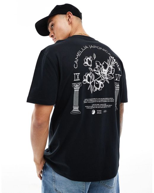 T-shirt décontracté avec imprimé fleurs au dos ASOS pour homme en coloris Black
