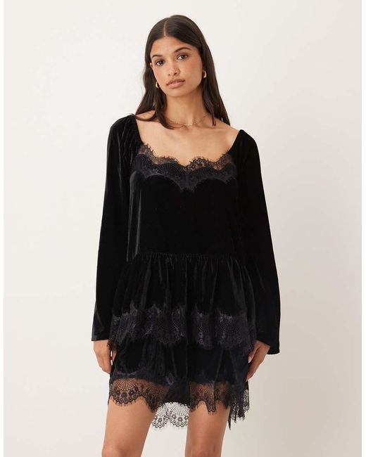 ASOS Black Long Sleeve Sweetheart Neckline Mini Dress
