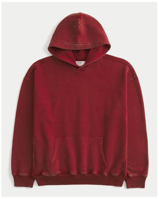 Hollister Red Tall Boxy Washed Icon Hoodie for men