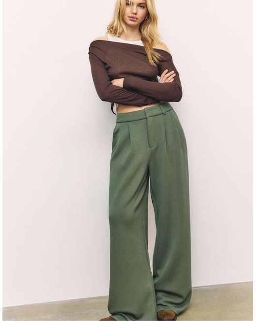 Stradivarius Green Soft-Touch Smart Trousers