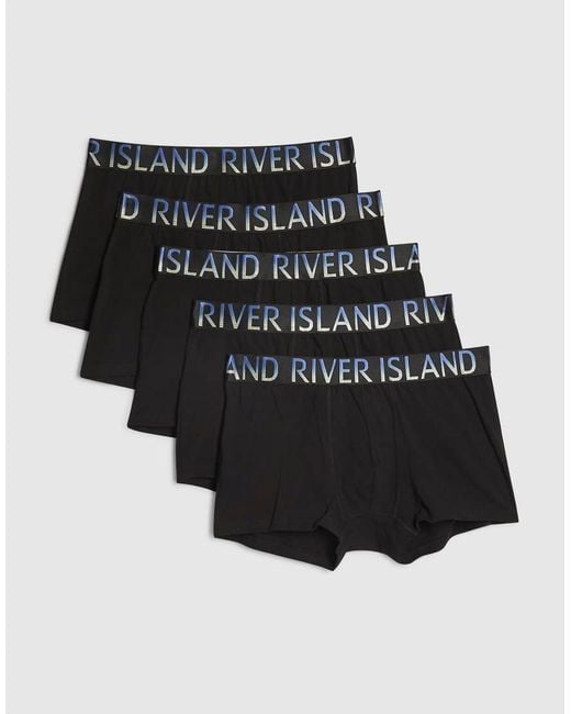 River Island Black Ombre Waistband Pack Of 5 Trunks for men