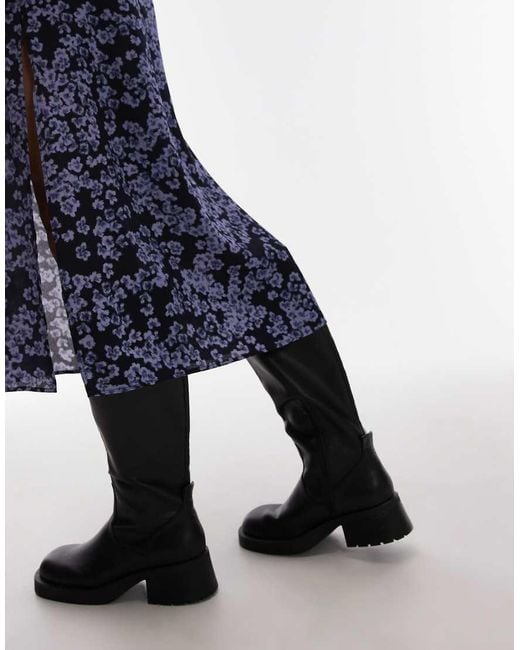 & Other Stories Blue Midi Dress With Side Splits And Volume Sleeves