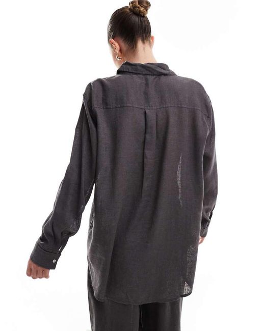 Camisa Gris Extragrande De Mezcla De Lino De (Parte De Un Conjunto) ONLY de color Gray