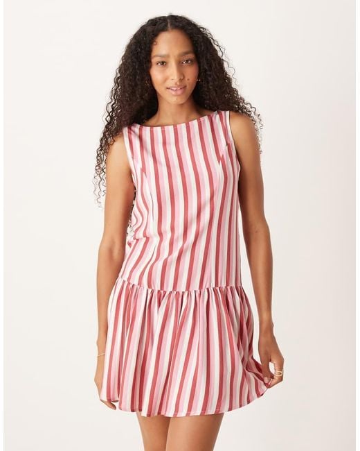 ASOS Pink Linen Blend Drop Waist Mini Dress