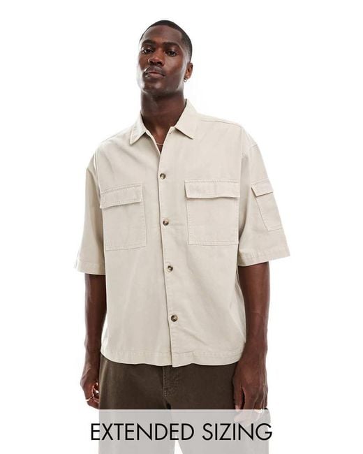 Camisa De Corte Cuadrado Extragrande Con Bolsillos Utilitarios De Beis Neutro ASOS de hombre de color Neutro Lyst