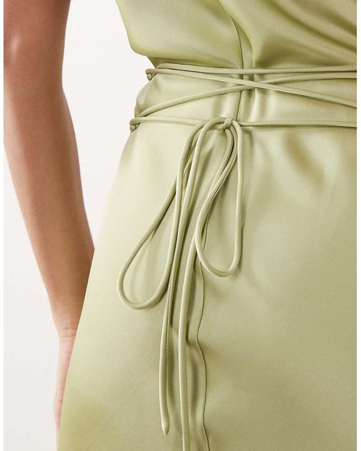 Gina Tricot Green Batwing Plunge Satin Maxi Dress