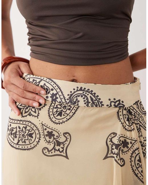 ASOS Natural Satin Paisley Print Midi Skirt With Split (part Of A Set)-multi