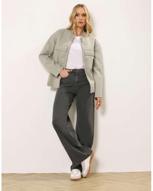 Long Tall Sally Natural Brushed Pocket Bomber Jacket
