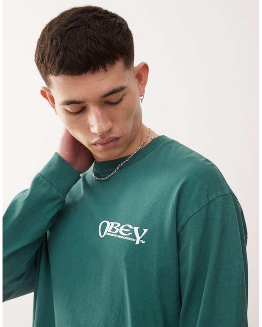 Obey Green Long Sleeve Sensory Exploration Graphic Logo T-shirt With Back Print for men