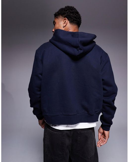 ASOS Blue Premium Heavyweight Boxy Cropped Zip Through Hoodie for men