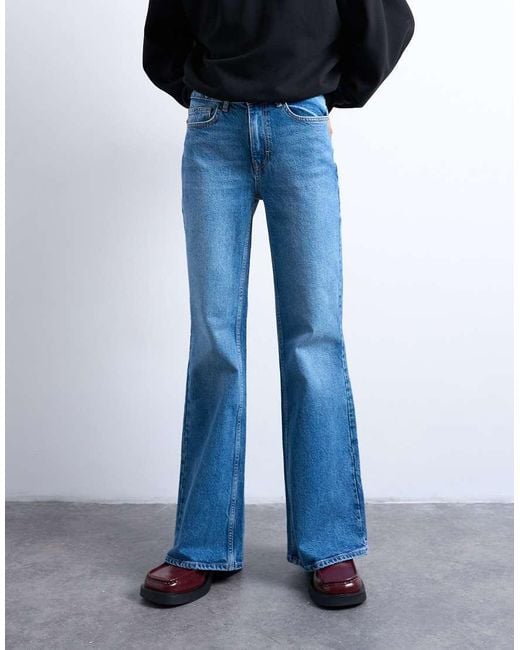 TOPSHOP Blue Pippa Mid Rise Comfort Stretch Flare Jean