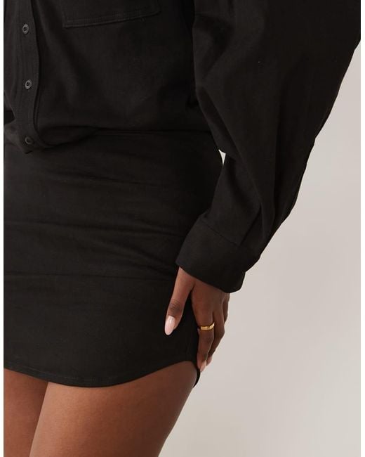 Noughts & Kisses Black Denim Pocket Front Fitted Skirt Mini Dress