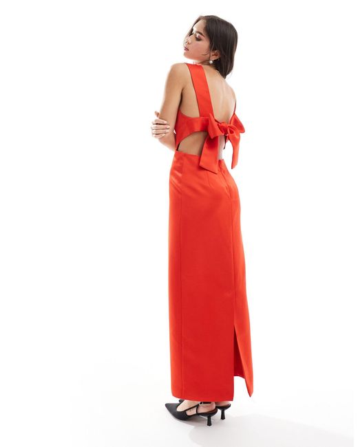 ASOS Red Cut Out Detail Tie Back Maxi Dress