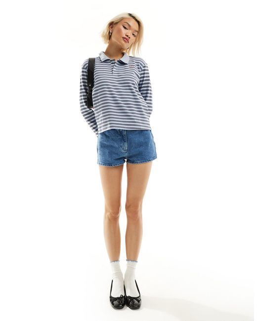 Motel Blue Striped Cropped Rugby Top
