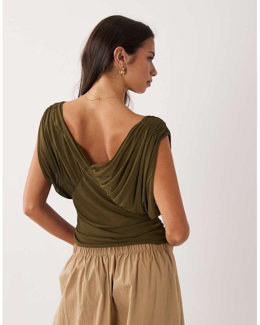 ASOS Green Semi Sheer Drapey V Neck Top