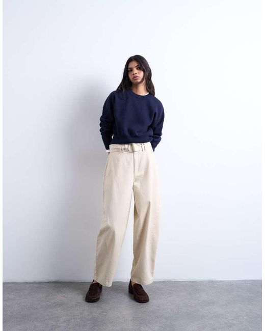 Pantaloni A Vita Alta Colore Con Cintura di TOPSHOP in Blue