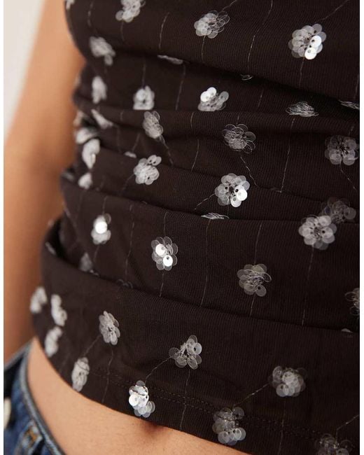 Mango Black Fiesta Embellished Cowl Neck Top Co-ord