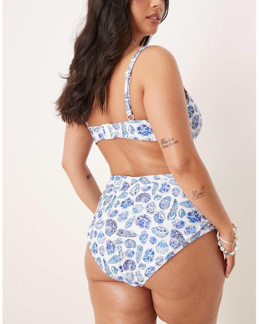 ASOS Blue Asos Design Curve Shelina High Leg High Waist Bikini Bottom