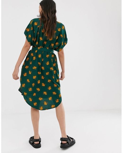 Monki Cat Print Tie Waist Shirt Dress in Green | Lyst UK Monki Cat Print Tie Waist Shirt Dress in Green | Lyst UK