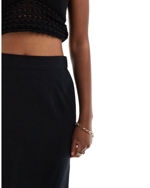 Threadbare Black Linen Blend Column Maxi Skirt