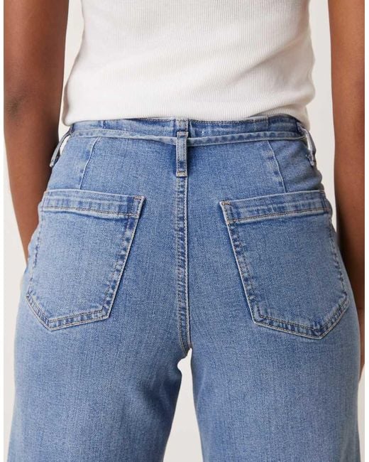 Jdy Cropped Jeans Met Wijde Pijpen En Gestrikte Taille in het Blue