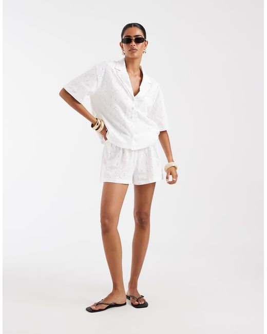 ASOS Natural Jersey Broderie Collared Button Down Shirt