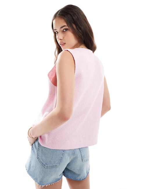Pieces Pink Tie Front Knitted Top