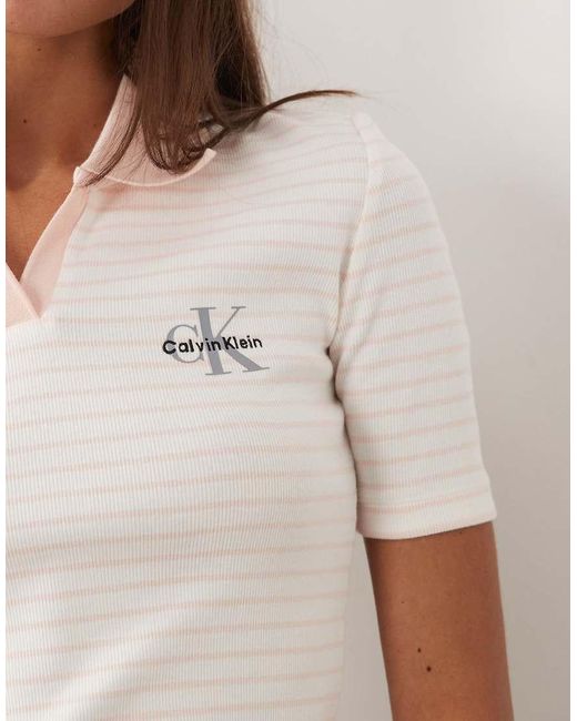 Calvin Klein Blue Ribbed Stripe Polo Top