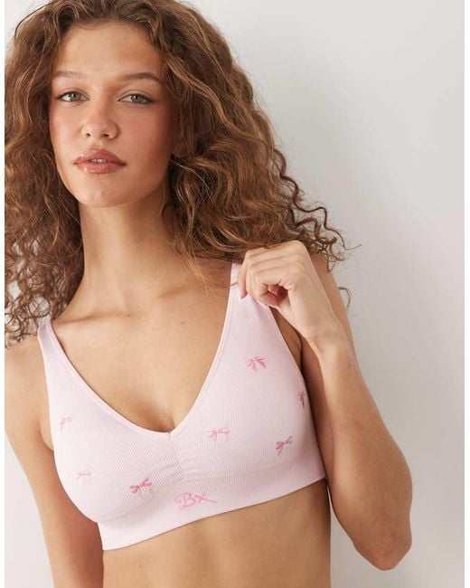 Boux Avenue Natural Embroidered Bow Ruched Front Bralette