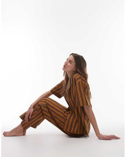 Mango Brown Cotton Wide Leg Pyjama Trouser Co-Ord
