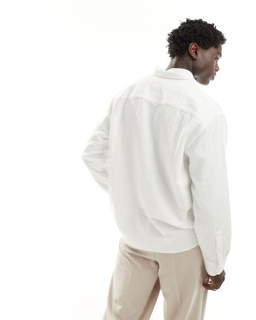 Camisa blanca extragrande vaporosa Abercrombie & Fitch de hombre de color White