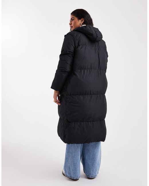 Doudoune longue à capuche Threadbare Plus en coloris Black