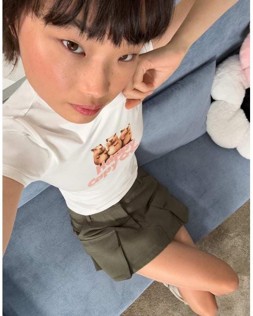 Bershka Gray Short Sleeve T-shirt With Print