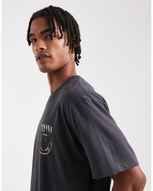 Jack & Jones Gray Oversized T-shirt With Nirvana Print for men