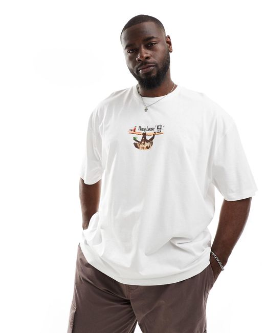 T-shirt oversize avec imprimé paresseux sur le devant ASOS pour homme en coloris White