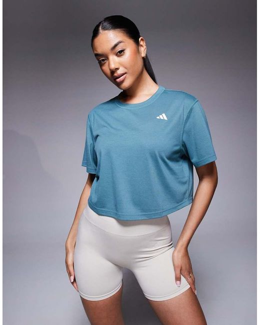 Adidas Originals Blue Adidas Training Boxy Cropped T-shirt