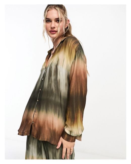Pull&Bear Multicolor Ombre Tie Dye Oversized Shirt Co-ord