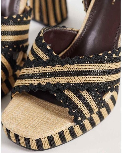 River Island White Raffia Striped Platform Sandals