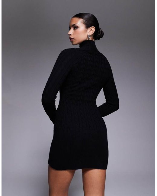 I.AM.GIA Black Cortina Cotton Rich Cable Knit Keyhole Clasp Detail Mini Dress