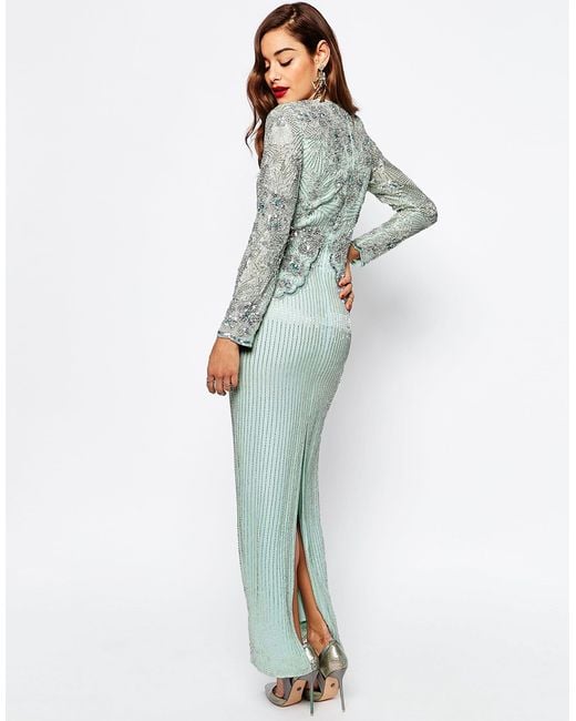 ASOS Red Carpet Linear Long Sleeve Embellished Maxi Dress - Mint in Green |  Lyst UK