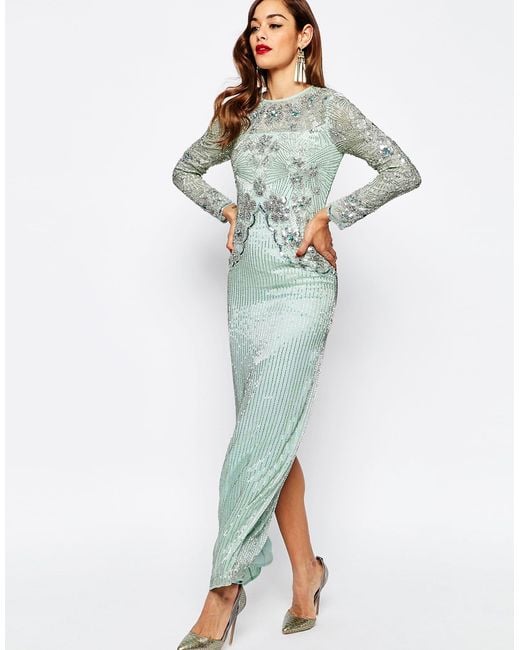 ASOS Red Carpet Linear Long Sleeve Embellished Maxi Dress - Mint in Green | Lyst UK ASOS Red Carpet Linear Long Sleeve Embellished Maxi Dress - Mint in Green | Lyst UK