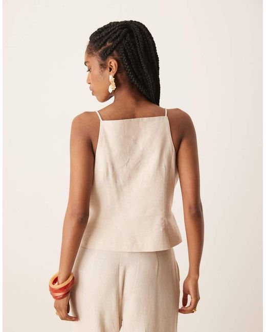 Y.A.S Natural Linen Touch Thin Strap Stail Square Neck Waistcoat Co-ord